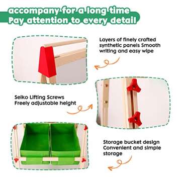 Kids Easel Wooden Kids Art Easel Double-Sided Standing Easel for Kids Height Adjustable Preschool Art Easel with Paper Roll Storage Box Watercolor Pen for 3-15 Years Old (Green)