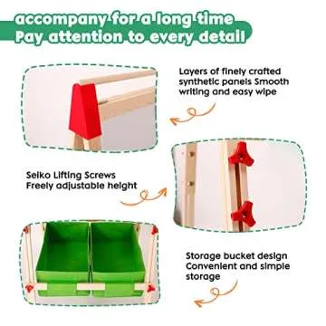 Kids Easel Wooden Kids Art Easel Double-Sided Standing Easel for Kids Height Adjustable Preschool Art Easel with Paper Roll Storage Box Watercolor Pen for 3-15 Years Old (Green)