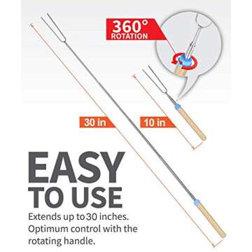 Y-me Marshmallow Roasting Sticks, Smores Sticks for Fire Pit, Smores Kit for Fire Pit, Smores Skewers for Fire Pit, Marshmallow Sticks for Campfire, Hot Dog Sticks for Campfire, Set of 8, 32 Inch