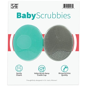 S&T INC. Exfoliating and Massaging Cradle Cap Bath Brushes for Baby, Silicone - 2 Inch x 2.5 Inch, G...
