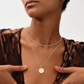MEVECCO Gold Necklace Coin Disc Zodiac 12 Constellation Sagittarius Star Engraved Horoscope Sign Ast...