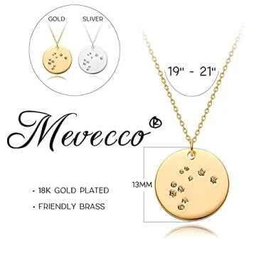 MEVECCO Gold Necklace Coin Disc Zodiac 12 Constellation Sagittarius Star Engraved Horoscope Sign Astrology Pendant 18K Gold Plated Chain Dainty Personalized Simple Jewelry