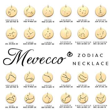 MEVECCO Gold Necklace Coin Disc Zodiac 12 Constellation Sagittarius Star Engraved Horoscope Sign Astrology Pendant 18K Gold Plated Chain Dainty Personalized Simple Jewelry