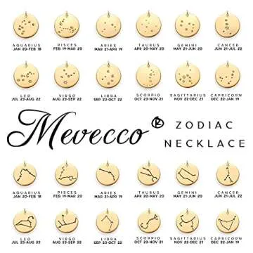 MEVECCO Gold Necklace Coin Disc Zodiac 12 Constellation Sagittarius Star Engraved Horoscope Sign Astrology Pendant 18K Gold Plated Chain Dainty Personalized Simple Jewelry