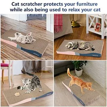 Adolug Cat Scratch Pad, Cardboard with Premium Reversible Textures Design, Corrugated and Zero Odor Scratcher with Catinp and Mini Toy(3PCS)