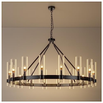 AEULYTIR 48 Inch Black Wagon Wheel Chandelier