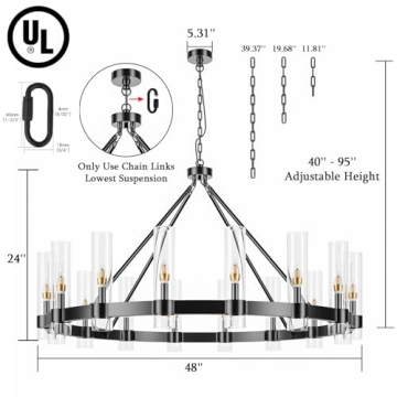 AEULYTIR 48 Inch Black Wagon Wheel Chandelier