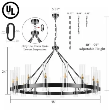 AEULYTIR 48 Inch Black Wagon Wheel Chandelier
