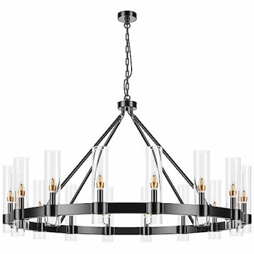 AEULYTIR 48 Inch Black Wagon Wheel Chandelier