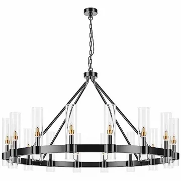 AEULYTIR 48 Inch Black Wagon Wheel Chandelier