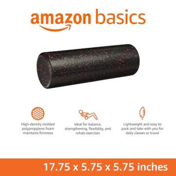 Amazon Basics High-Density Round Foam Roller for Exercise and Recovery - 18-inch, Red Speckled