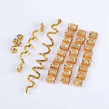 23 Pieces Hair Beads Spiral Coils Dreadlock Beads Braids Rings Clips Metal Cuffs Loc Hair Jewelry Ha...