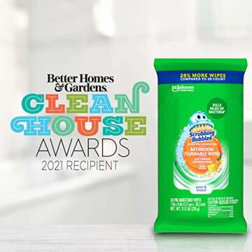 Scrubbing Bubbles Antibacterial Flushable Bathroom Cleaner Wipes, Resealable Packaging, Citrus Actio...