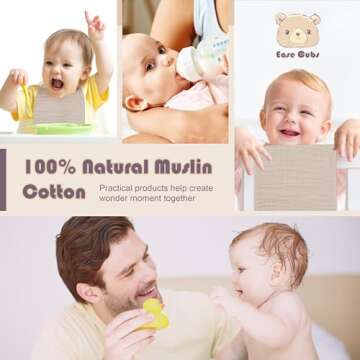 Ease Cubs Muslin Burp Cloths Large 100% Cotton Hand Washcloths for Boys & Girls, Baby Essentials Extra Absorbent and Soft Burping Rags for Newborn Registry (Brown, 12-Pack, 20" X10")