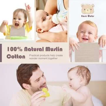 Ease Cubs Muslin Burp Cloths Large 100% Cotton Hand Washcloths for Boys & Girls, Baby Essentials Extra Absorbent and Soft Burping Rags for Newborn Registry (Brown, 12-Pack, 20" X10")