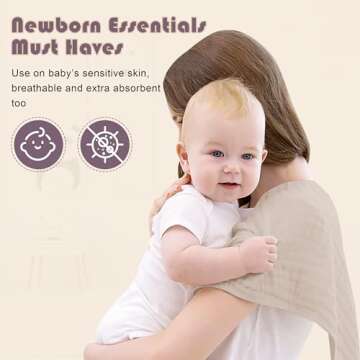 Ease Cubs Muslin Burp Cloths Large 100% Cotton Hand Washcloths for Boys & Girls, Baby Essentials Extra Absorbent and Soft Burping Rags for Newborn Registry (Brown, 12-Pack, 20" X10")
