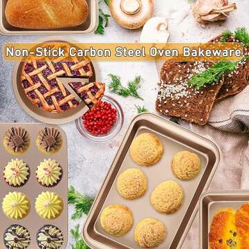 Nonstick Baking Pans Set, 5-Piece Kitchen Baking Sheets for Oven, Bakeware Sets with Round/Square Ca...