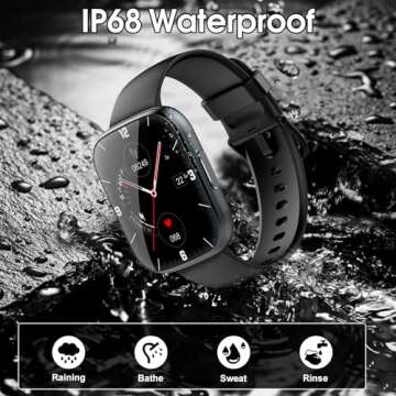 Puqo Smart Watch for Men Women Bluetooth Call, 1.95" HD Touch Screen Fitness Watch with Sleep Heart Rate Monitor, 100+ Sports Modes, IP68 Waterproof Activity Trackers for Android iOS, Black