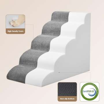 EHEYCIGA 5-Step Curved Dog Stairs for High Beds