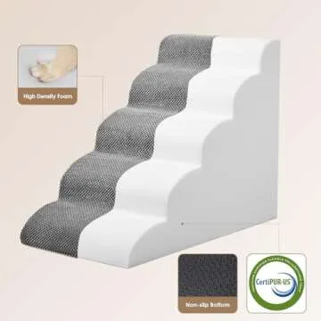 EHEYCIGA 5-Step Curved Dog Stairs for High Beds