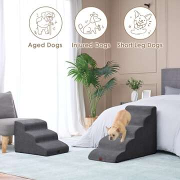 EHEYCIGA 5-Step Curved Dog Stairs for High Beds