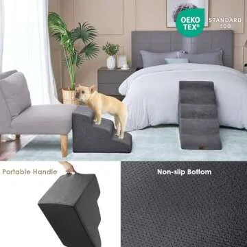 EHEYCIGA 5-Step Curved Dog Stairs for High Beds