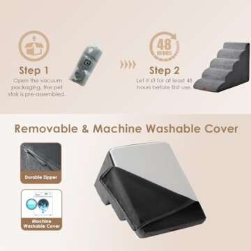 EHEYCIGA 5-Step Curved Dog Stairs for High Beds