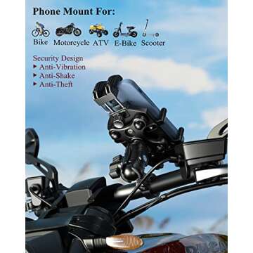 BRCOVAN Motorcycle Phone Holder with Vibration Dampener & High-Speed Secure Lock, Anti-Theft Motorcy...