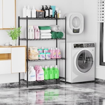 Whitmor 4-Tier Supreme Shelves - Metal Storage Shelves - Durable & Heavy Duty Shelf - Easy Assembly - Pantry, Kitchen, Garage, Plant - Black