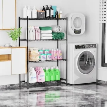 Whitmor 4-Tier Supreme Shelves - Metal Storage Shelves - Durable & Heavy Duty Shelf - Easy Assembly - Pantry, Kitchen, Garage, Plant - Black