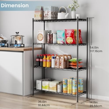 Whitmor 4-Tier Supreme Shelves - Metal Storage Shelves - Durable & Heavy Duty Shelf - Easy Assembly - Pantry, Kitchen, Garage, Plant - Black