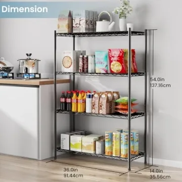 Whitmor 4-Tier Supreme Shelves - Metal Storage Shelves - Durable & Heavy Duty Shelf - Easy Assembly - Pantry, Kitchen, Garage, Plant - Black