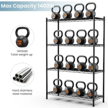 Whitmor 4-Tier Supreme Shelves - Metal Storage Shelves - Durable & Heavy Duty Shelf - Easy Assembly - Pantry, Kitchen, Garage, Plant - Black