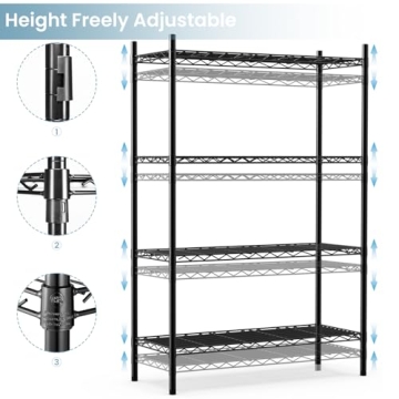 Whitmor 4-Tier Supreme Shelves - Metal Storage Shelves - Durable & Heavy Duty Shelf - Easy Assembly - Pantry, Kitchen, Garage, Plant - Black