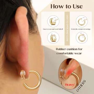THUNARAZ Gold Clip on Earrings 14K Gold Plated Chunky Hoop Clip Earrings Trendy Clip on Hoop Earrings for Women Non-Pierced Fake Jewelry