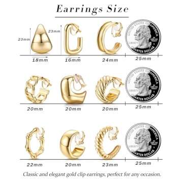 THUNARAZ Gold Clip on Earrings 14K Gold Plated Chunky Hoop Clip Earrings Trendy Clip on Hoop Earrings for Women Non-Pierced Fake Jewelry