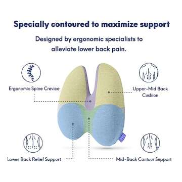 C CUSHION LAB Extra Dense Lumbar Pillow - Patented Ergonomic Multi-Region Firm Back Support for Lower Back Pain Relief - Lumbar Support Cushion with Strap for Office Chair, Car, Sofa - Wellness Green