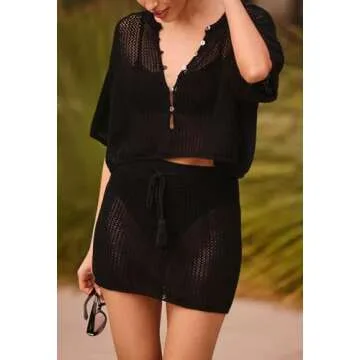 Stylish Pink Queen Women's 2 Piece Crochet Beach Cover Up Set