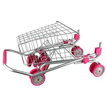 Click N’ Play Kids Shopping Cart with Food, Play Grocery Cart for Kids with 23 Pieces, Toddler Shopping Cart - Fits 18 inch Baby Dolls, Smooth Rolling Wheels, Folds for Easy Storage, Pink & Black