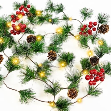 10Ft 30 LED Prelit Christmas Garland with Lights Timer, Garlands for Decoration Christmas Battery Op...