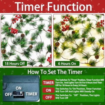 10Ft Prelit Christmas Garland with LED Lights Battery Operated