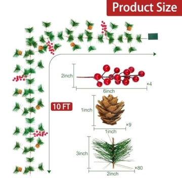 10Ft Prelit Christmas Garland with LED Lights Battery Operated