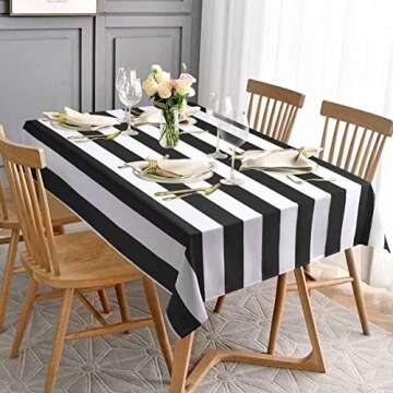 ASPMIZ Black and White Striped Tablecloth for Rectangle Tables, Geometric Stripe Waterproof Polyeste...