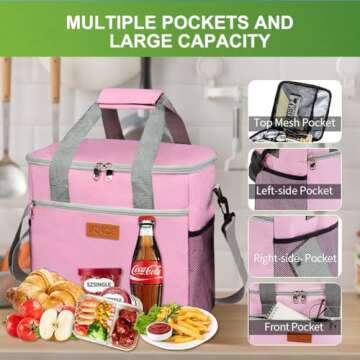 iknoe Large Cooler Bag Collapsible, 15L Insulated Bags, Leakproof Lunch Cooler Tote with Multi-Pocke...