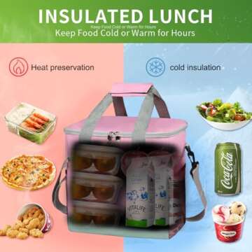 iknoe Large Cooler Bag Collapsible, 15L Insulated Bags, Leakproof Lunch Cooler Tote with Multi-Pockets for Adult, Insulated Lunch Box for Beach, Picnic,Work, Pink 24-Can