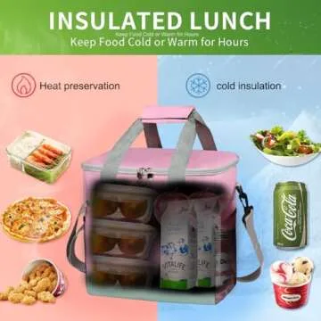 iknoe Large Cooler Bag Collapsible, 15L Insulated Bags, Leakproof Lunch Cooler Tote with Multi-Pockets for Adult, Insulated Lunch Box for Beach, Picnic,Work, Pink 24-Can