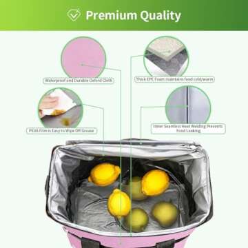 iknoe Large Cooler Bag Collapsible, 15L Insulated Bags, Leakproof Lunch Cooler Tote with Multi-Pockets for Adult, Insulated Lunch Box for Beach, Picnic,Work, Pink 24-Can