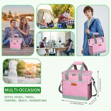 iknoe Large Cooler Bag Collapsible, 15L Insulated Bags, Leakproof Lunch Cooler Tote with Multi-Pockets for Adult, Insulated Lunch Box for Beach, Picnic,Work, Pink 24-Can