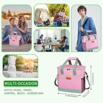 iknoe Large Cooler Bag Collapsible, 15L Insulated Bags, Leakproof Lunch Cooler Tote with Multi-Pockets for Adult, Insulated Lunch Box for Beach, Picnic,Work, Pink 24-Can