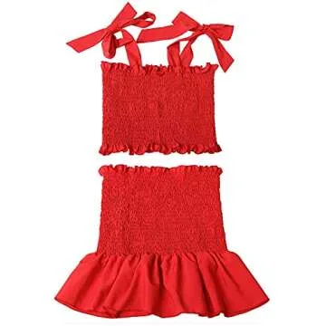 Women's Bohemian Bow Tie Tube Crop Top with High Waist Bodycon Skirt Two Piece Outfit Dress Suit Set Red